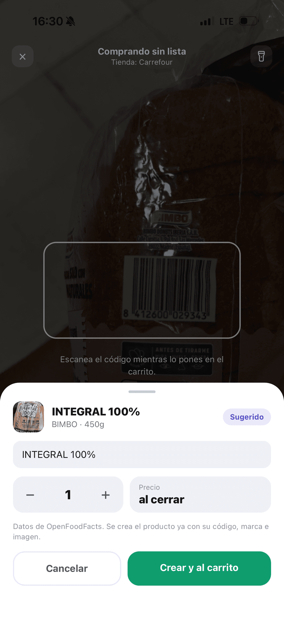 Despenxy mobile app — native barcode scanning while shopping, auto-creating the product from OpenFoodFacts with brand and image